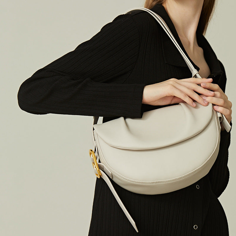Women's Genuine Leather Niche Cowhide Pleated Underarm Shoulder Bags