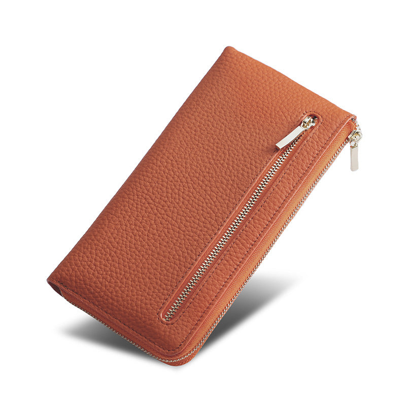 Women's Leather Swiping Multiple Slots Long Cowhide Ladies Wallets