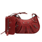 Women's Pleated Crescent Son Mother Retro Rivet Shoulder Bags