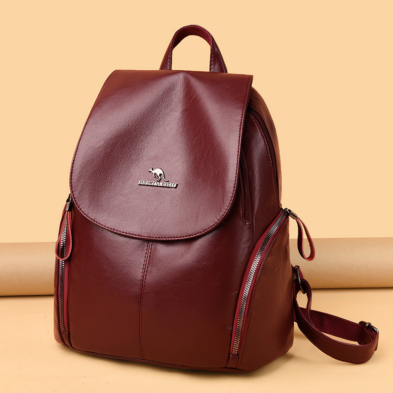 Women's Fashion Large Capacity Soft Leather Simple Backpacks