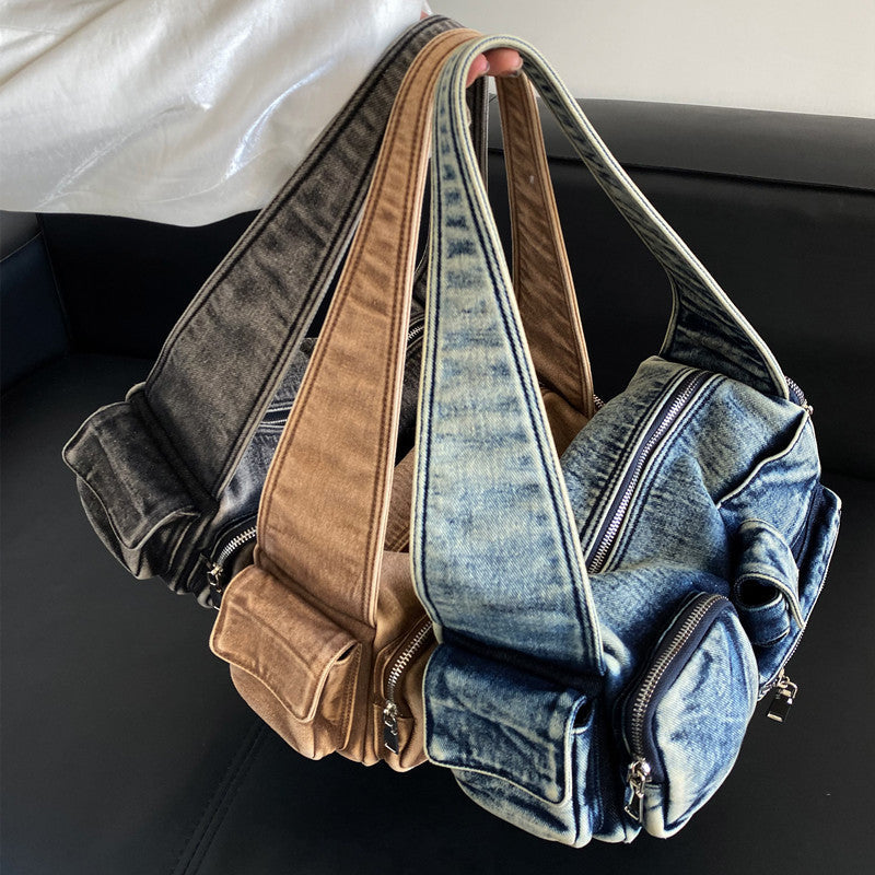 Women's Design Locomotive Style Underarm Vintage Denim Shoulder Bags