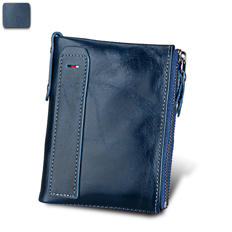 Men's Crazy Horse Cowhide Swiping Short Double Men's Wallets