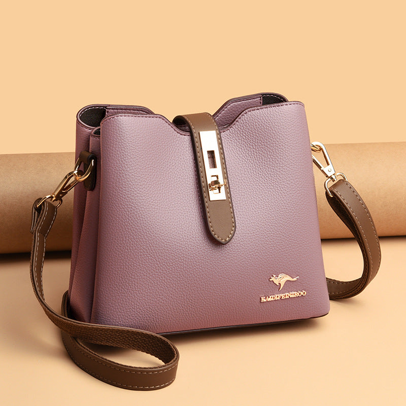 Women's Color Kangaroo Korean Fashion Textured Genuine Shoulder Bags