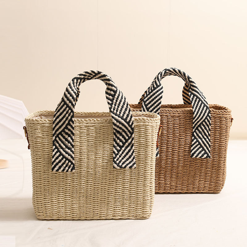 Versatile Straw Solid Color Woven Vacation Style Beach Crossbody Bags