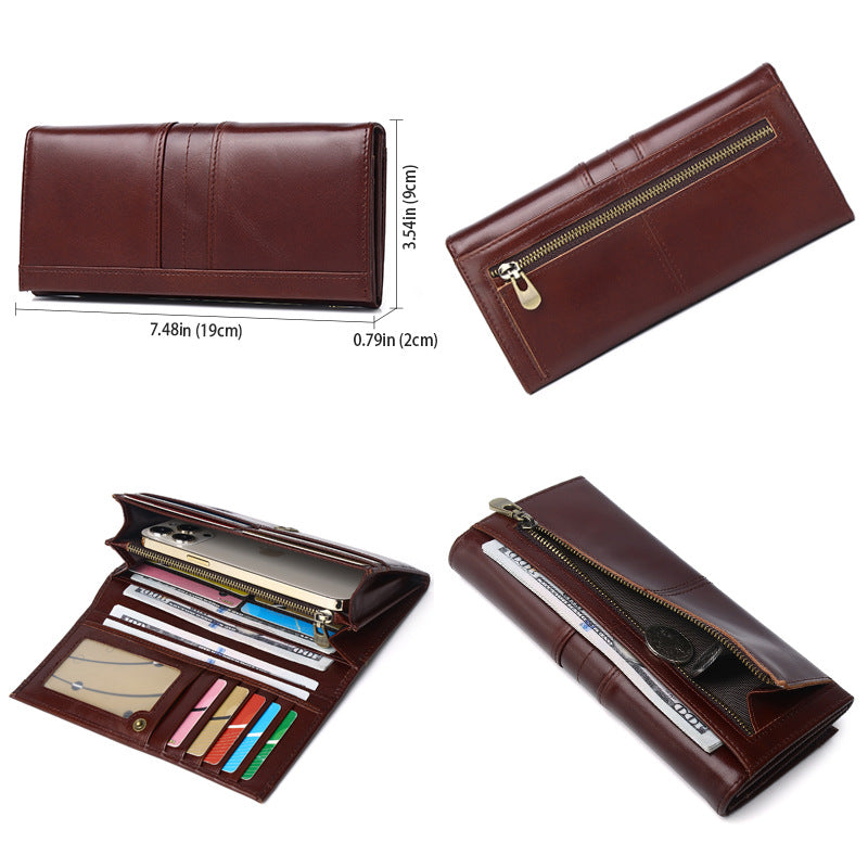 Women's & Men's & First Layer Cowhide Swiping Long Men's Wallets