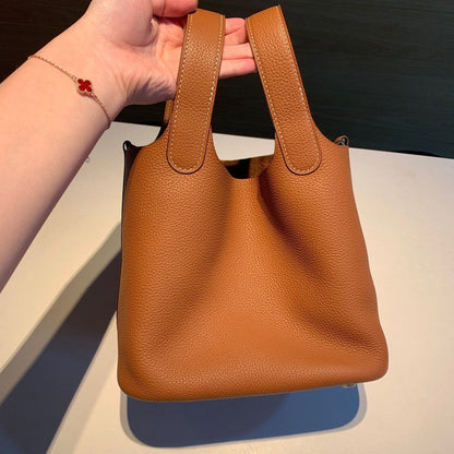 Women's Color Matching Vegetable Basket Cowhide Litchi Handbags