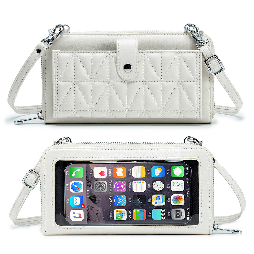 Women's Leather Embroidered Touch Screen Cell Clutch Phone Bags