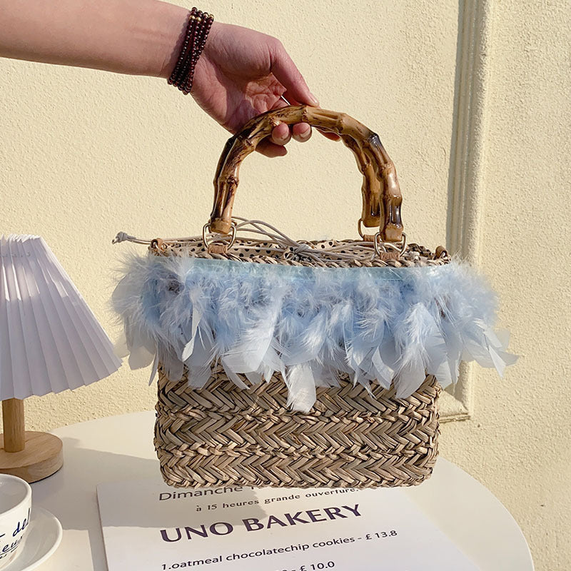 Designer Model Feather Straw Aquatic Plants Handbags
