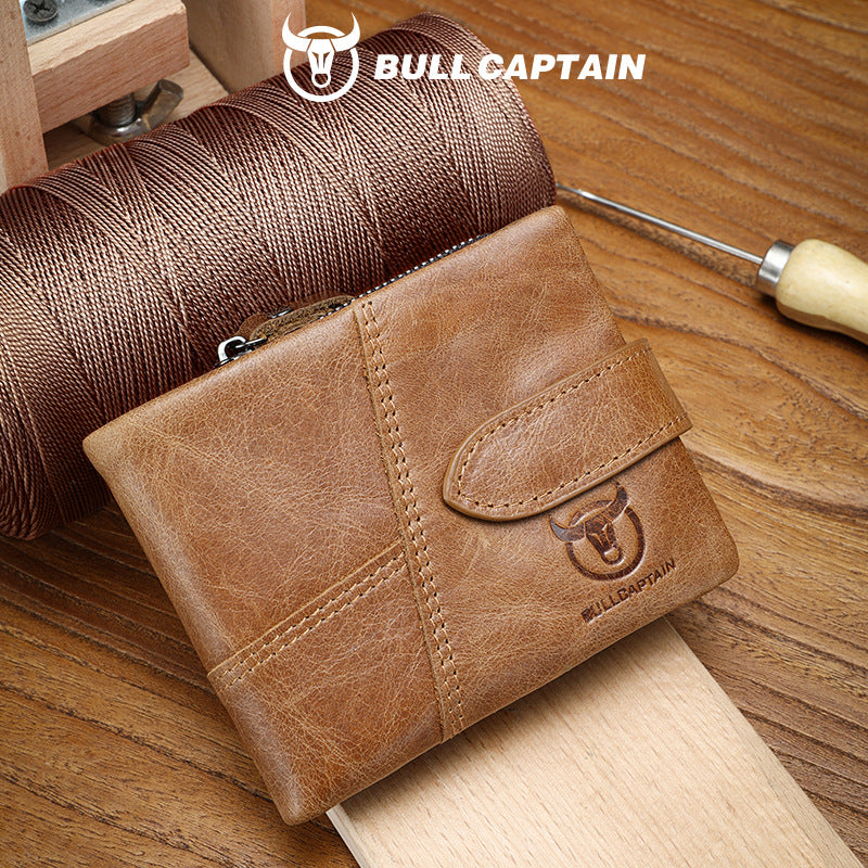 Men's Bull Captain Leather Horizontal Green Retro Men's Wallets