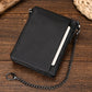Women's & Men's & Swiping Cowhide With Iron Chain Men's Wallets