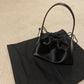 Women's Satin Splice Leather Letter Drawstring Underarm Handbags