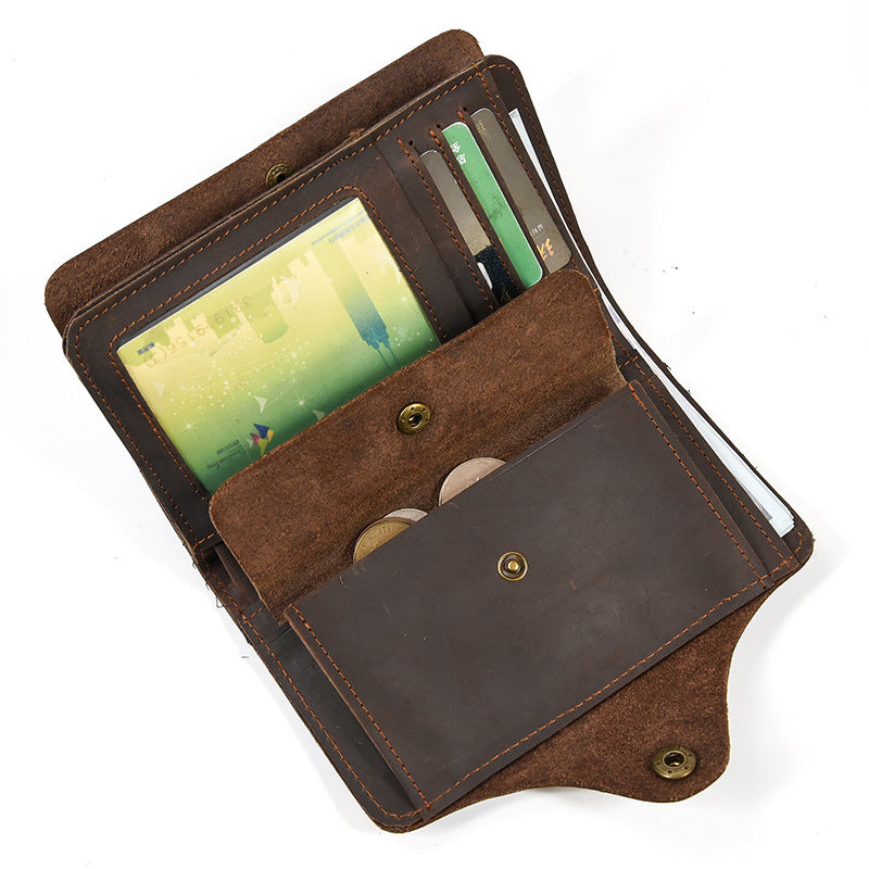 Men's Leather Crazy Horse Vintage Snap Button Men's Wallets