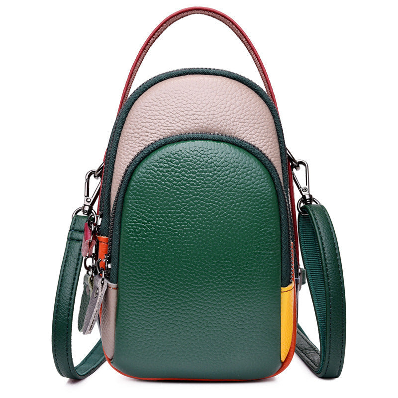 Women's Genuine Leather Cell Fashion Color Contrast First Shoulder Bags