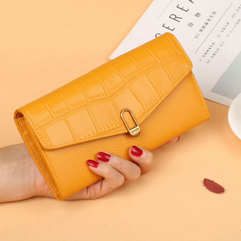 Women's First Layer Cowhide Long Two-fold Multiple Ladies Wallets