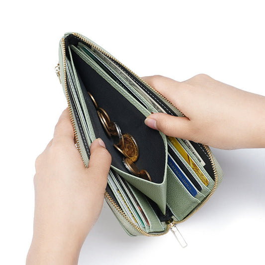 Women's Leather Swiping Multiple Slots Long Cowhide Ladies Wallets