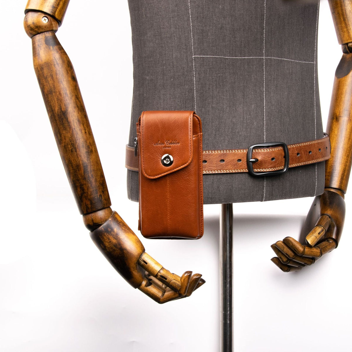 Men's Leather Zipper Hidden Mobile Hanging Genuine Phone Bags