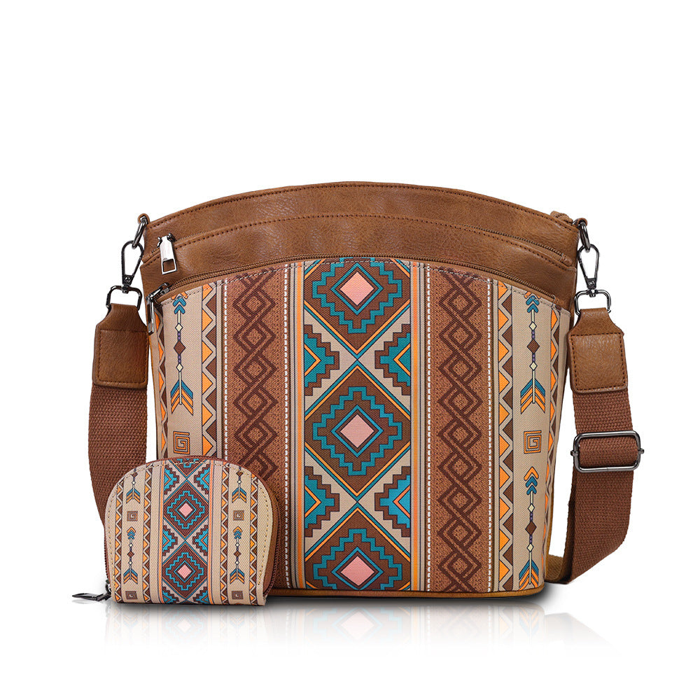 Bohemian Ethnic Style Two-piece Canvas Zipper Crossbody Bags