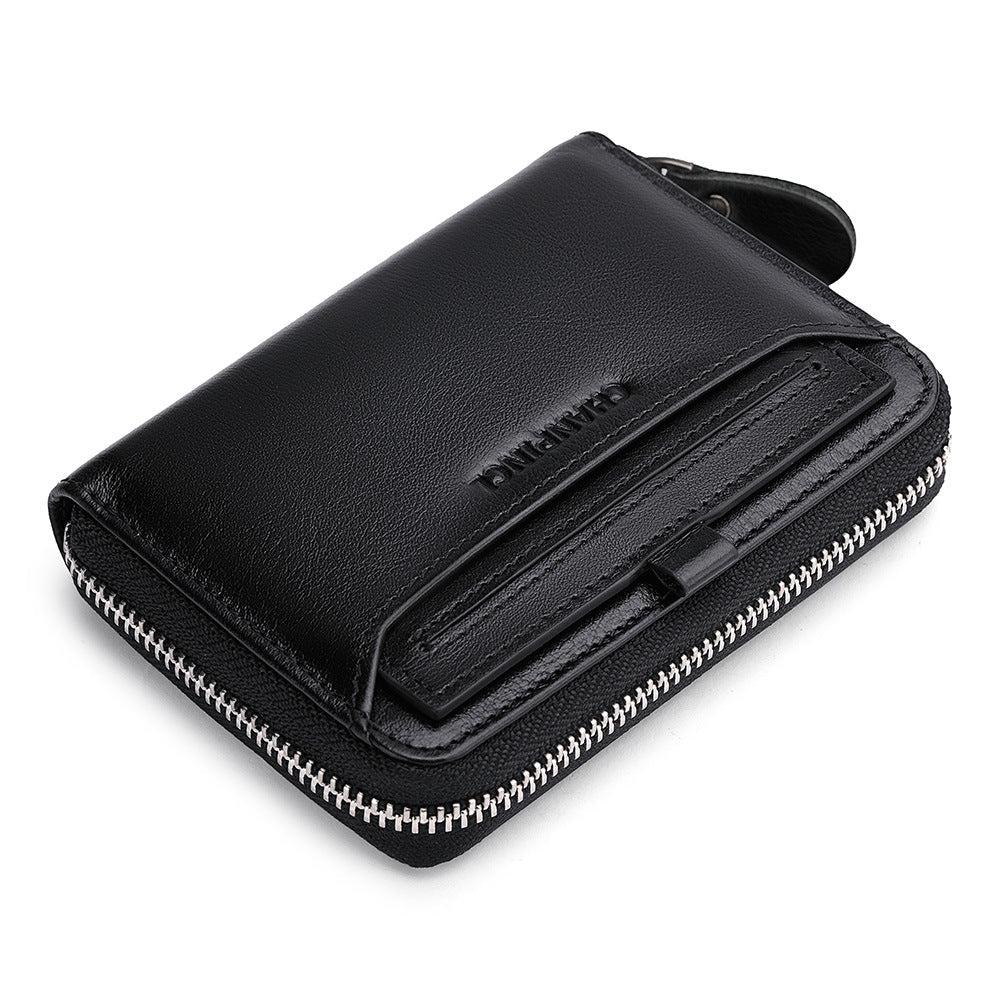 Men's Boxed First Layer Cowhide Extraction Zipper Men's Wallets