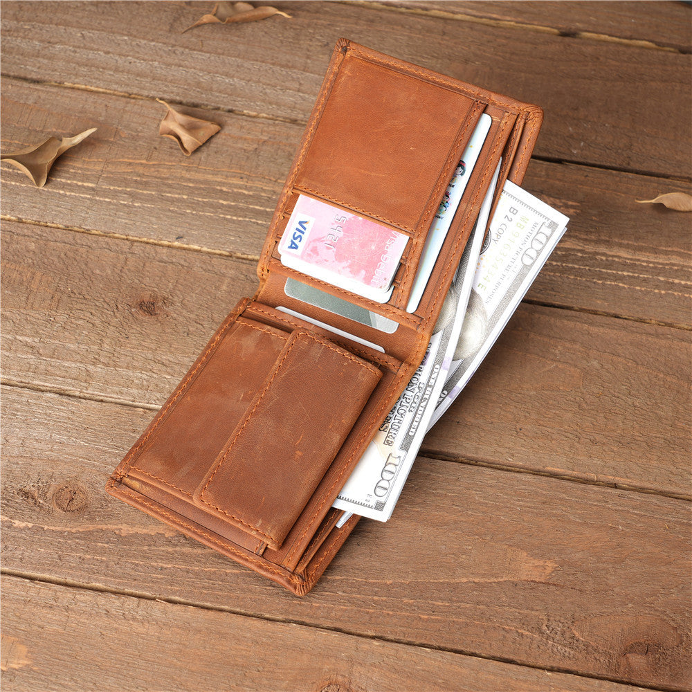 Men's Vintage Crazy Horse Leather Genuine Bank Ladies Wallets