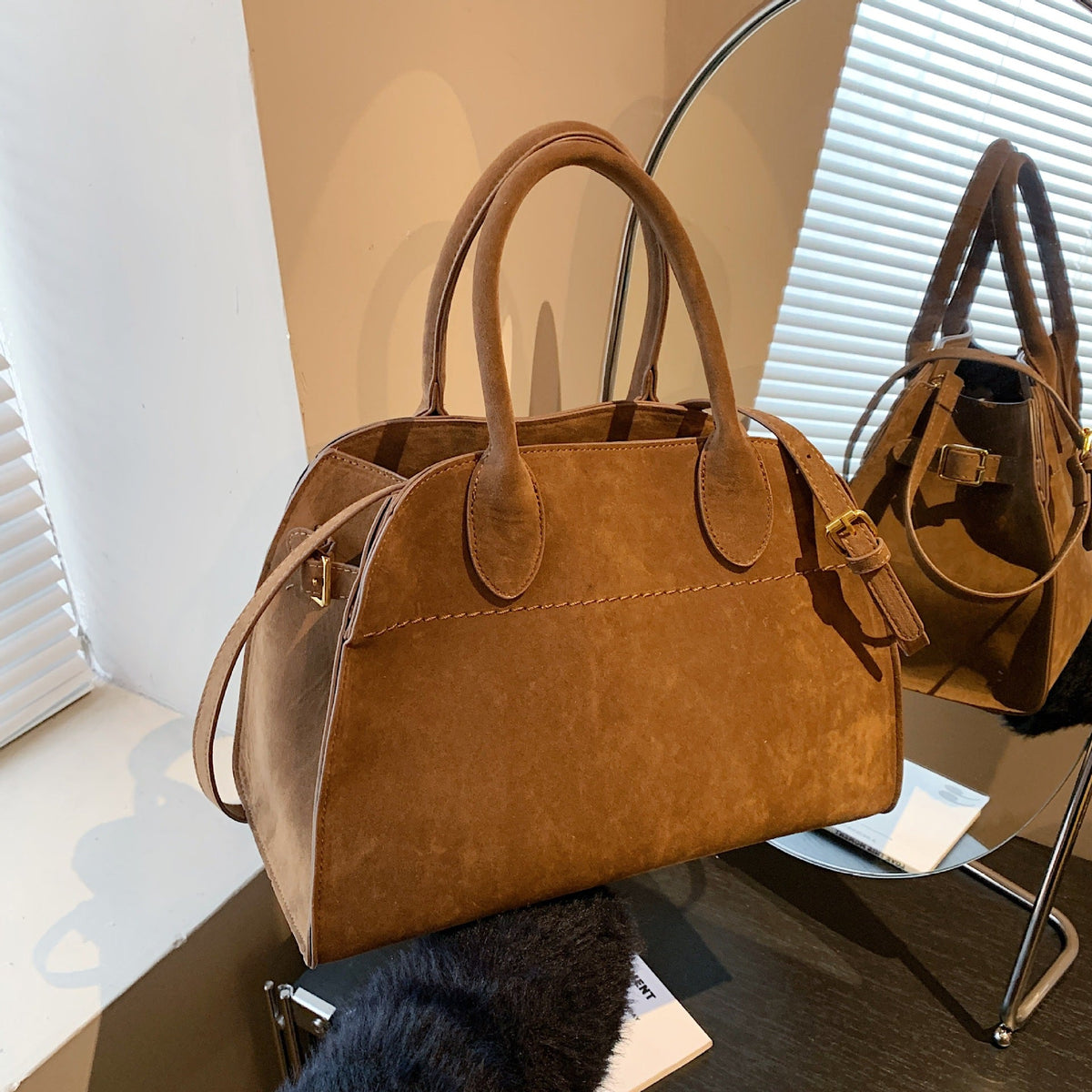 Bolsos de Mano Franceses de Gamuza de Gran Capacidad de Lujo Ligero