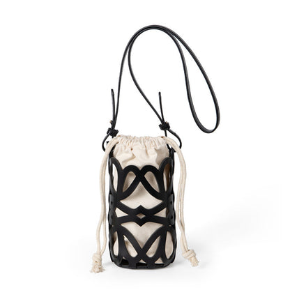 Women's Design Hollow Drawstring Canvas Cylindrical Pouch Crossbody Bags