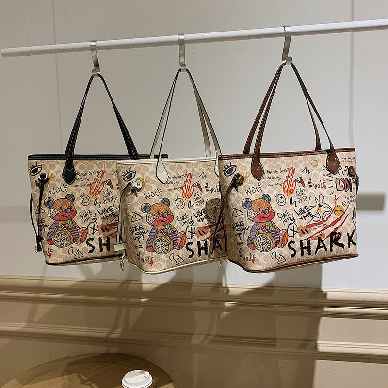 Cartoon Bear Soft Leather Iti Spring Shoulder Bags