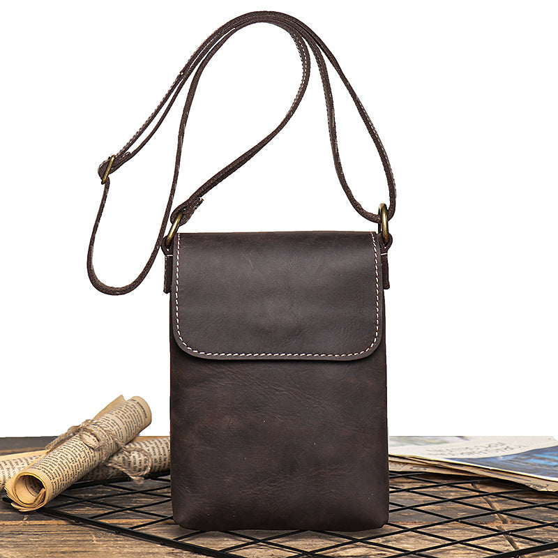 Men's & Women's Leather Crazy Horse Fashion Simple Mobile Men's Shoulder Bags