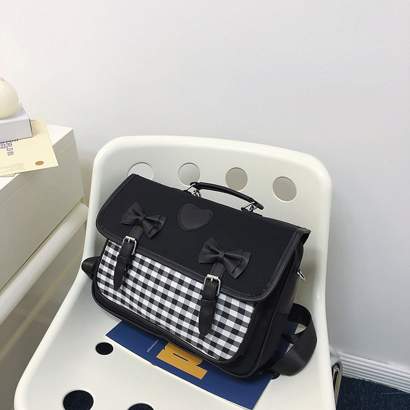 Fresh Lolita Style Chessboard Plaid Bow Backpacks