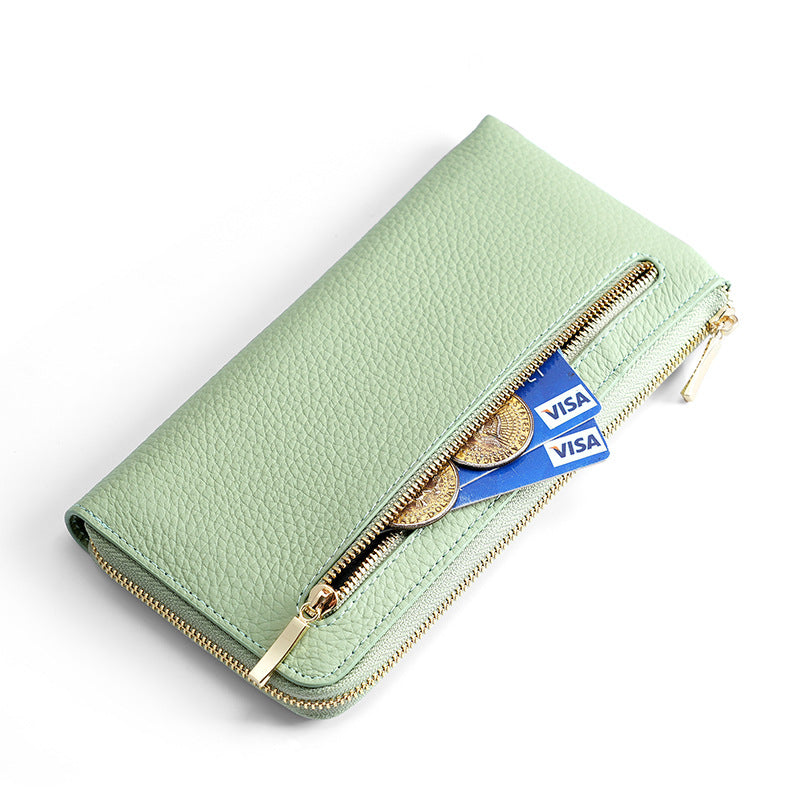 Women's Leather Swiping Multiple Slots Long Cowhide Ladies Wallets