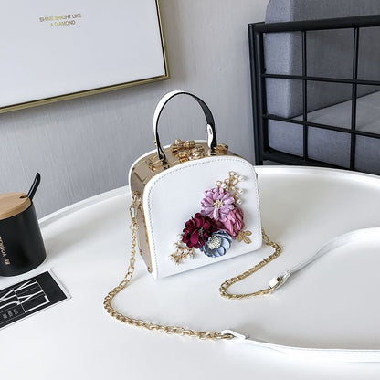Women's Korean Style Pearl Flower Dinner Clutch Shoulder Bags