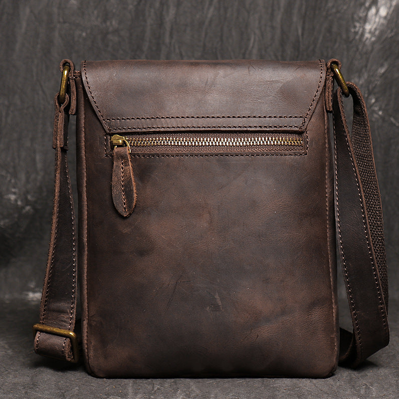Men's Retro Crazy Horse Leather Simple Large Shoulder Bags
