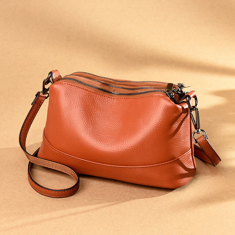 Women's Leather Zipper Light Luxury Simplicity Top Layer Cowhide Crossbody Bags