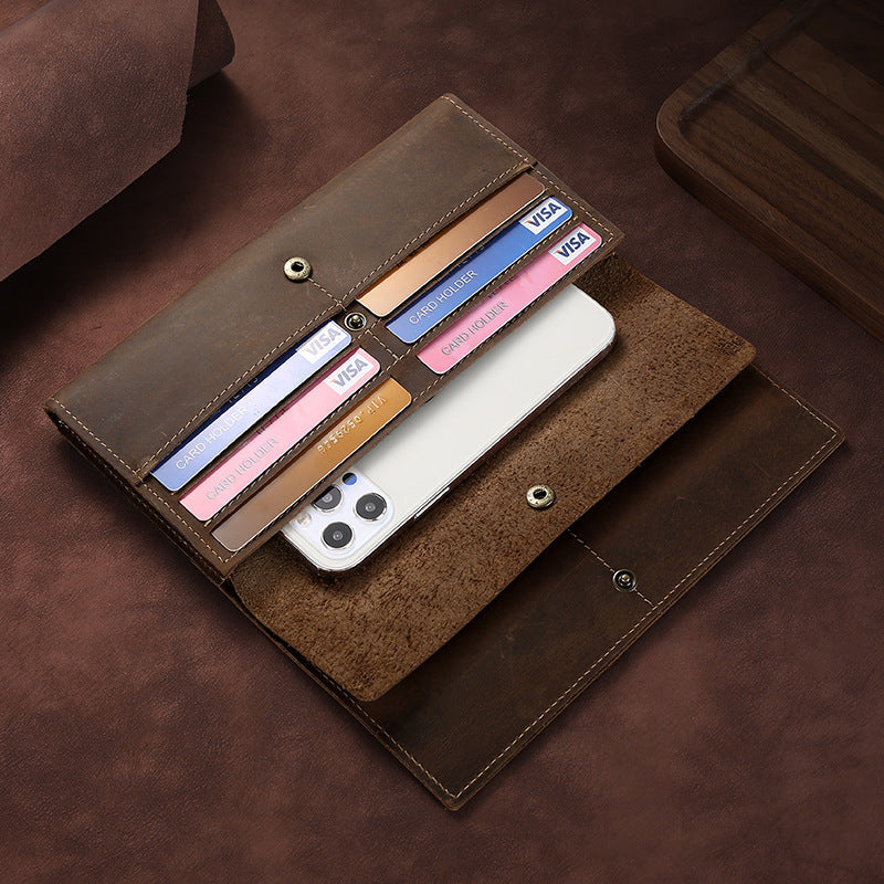 Men's Horse Leather Long Genuine Hand-held Multiple Slots Men's Wallets