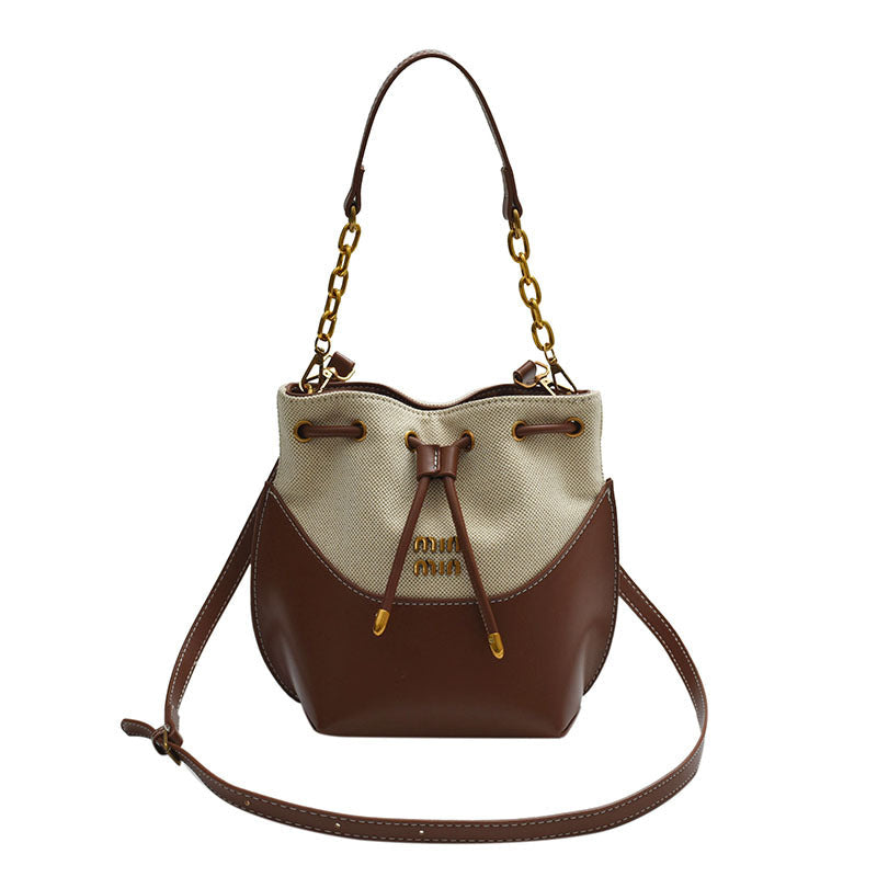 Canvas Contrast Color Stitching Portable Korean Style Bucket Bags