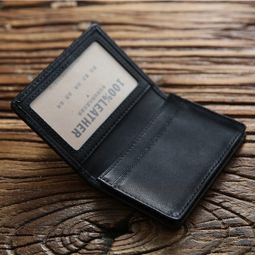 Men's Short First Layer Leather Business Clip Card Holder