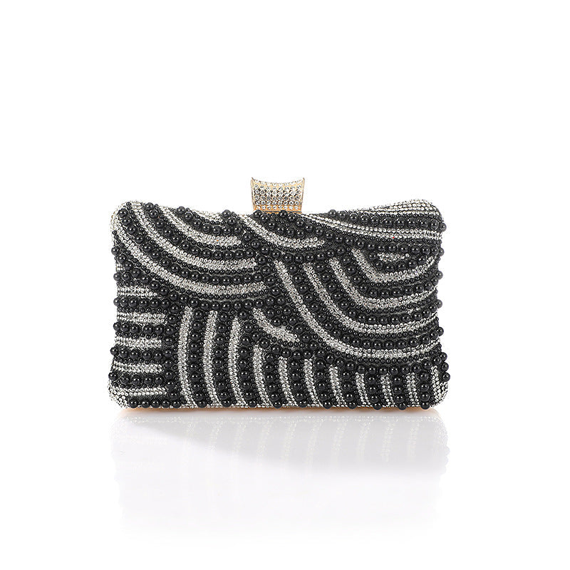 Dinner Fan Pearl Black White Female Evening Bags