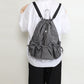 Durable Drawstring Korean Nylon Wrinkled College Backpacks