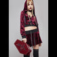 Women's Patent Leather Embroidered Coffin Red Punk Cosmetic Bags