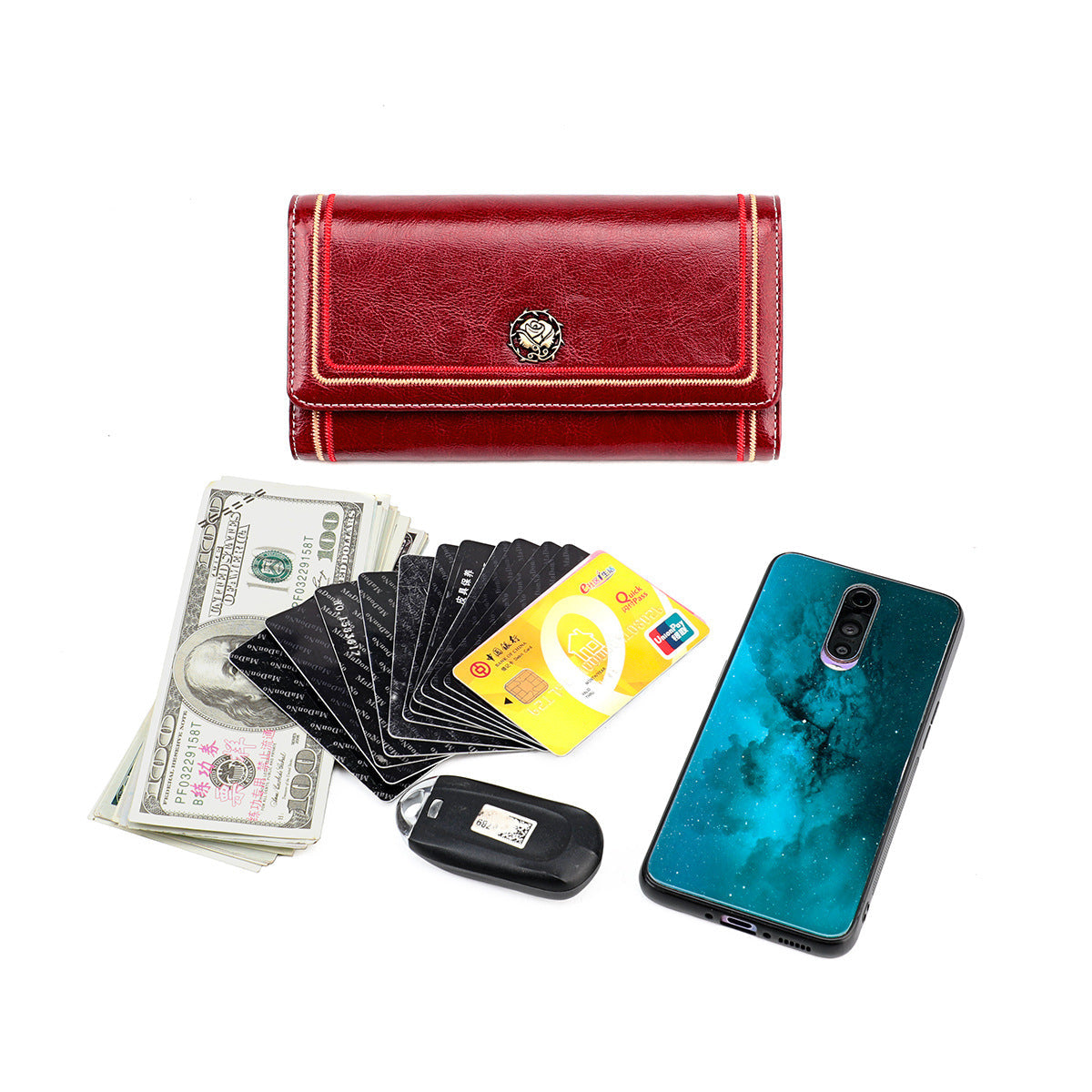 Women's Leather Long Cowhide Large Capacity Multiple Ladies Wallets