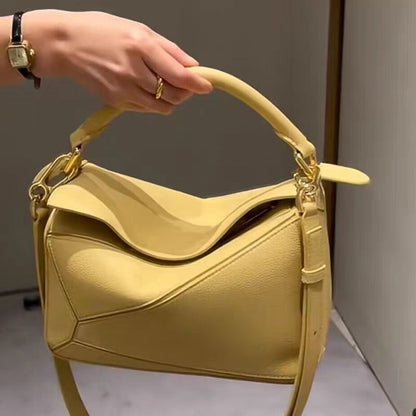 Women's Lychee Pattern Geometric Fashion Portable Leather Shoulder Bags