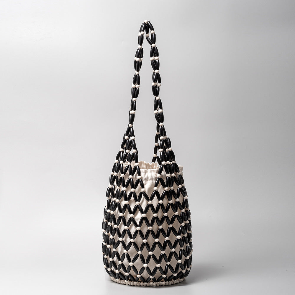 Women's Hollow Hand-woven Design Wooden Bead Summer Handbags