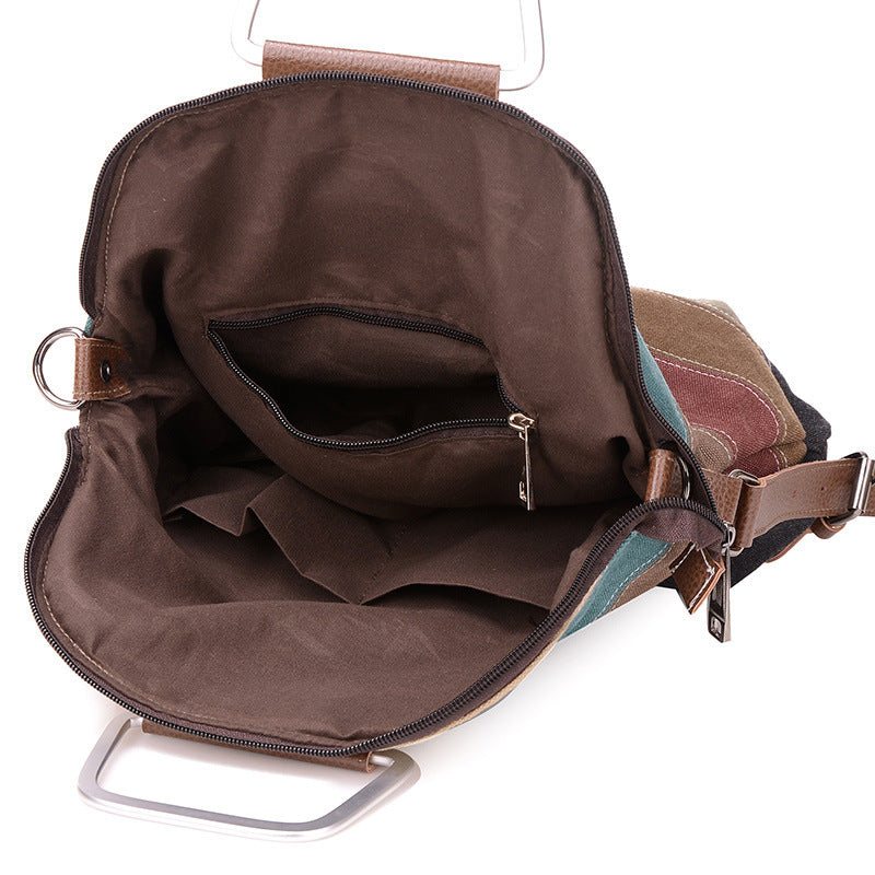 Women's Contrast Color Korean Style Canvas Large Crossbody Bags