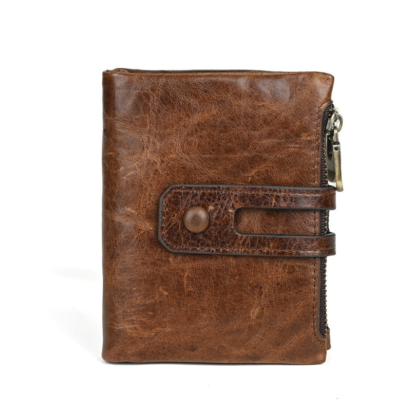 Men's Genuine Leather Fashion Double Zipper Multiple Slots Men's Wallets