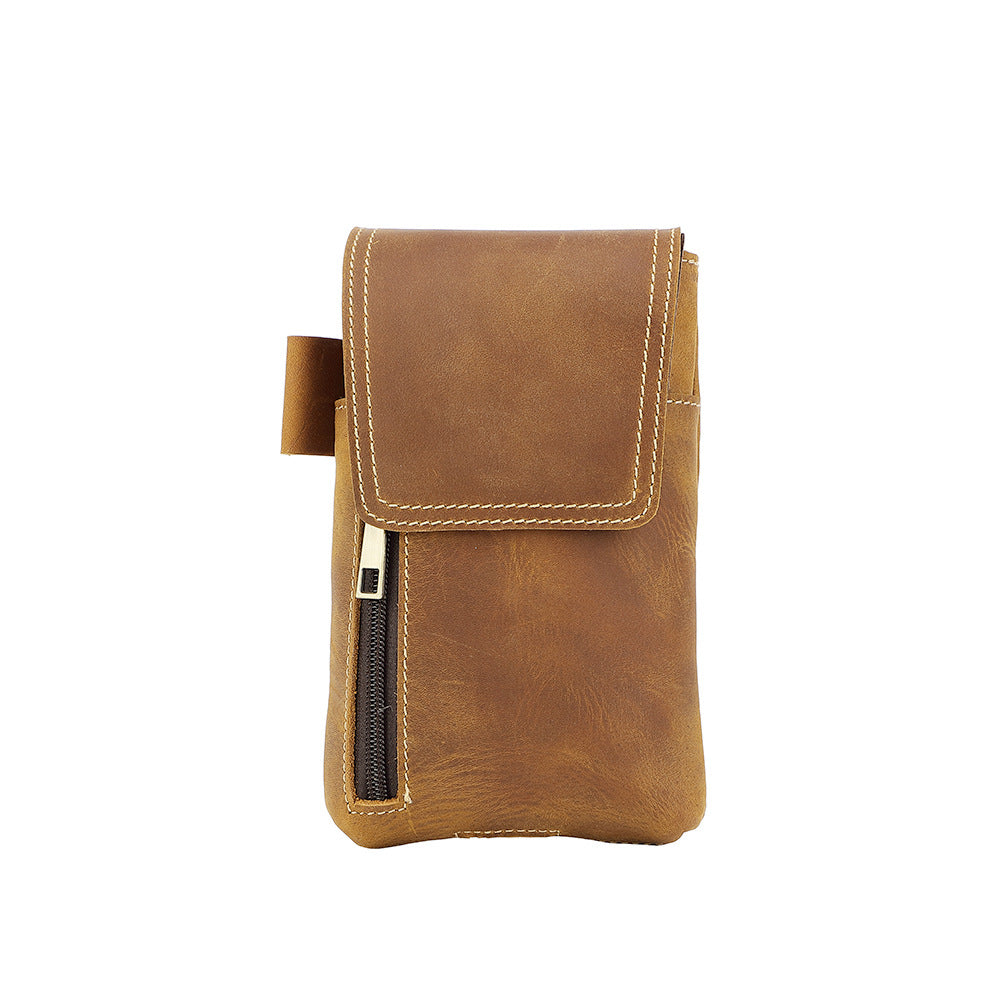Men's First Layer Cowhide Magnetic Mobile Vertical Men's Waist Packs