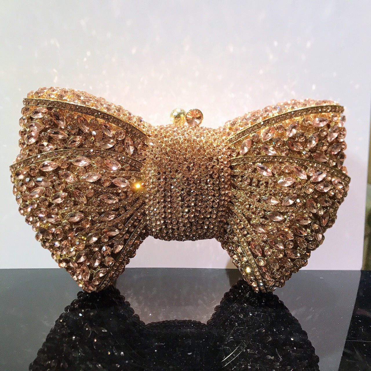 Women's Banquet Dress With Diamond Bow Holding Evening Bags
