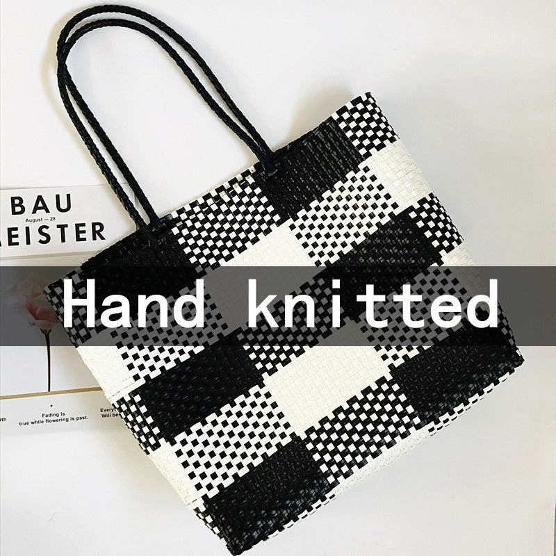 Women's White Plastic Woven Vegetable Basket Pet Shoulder Bags