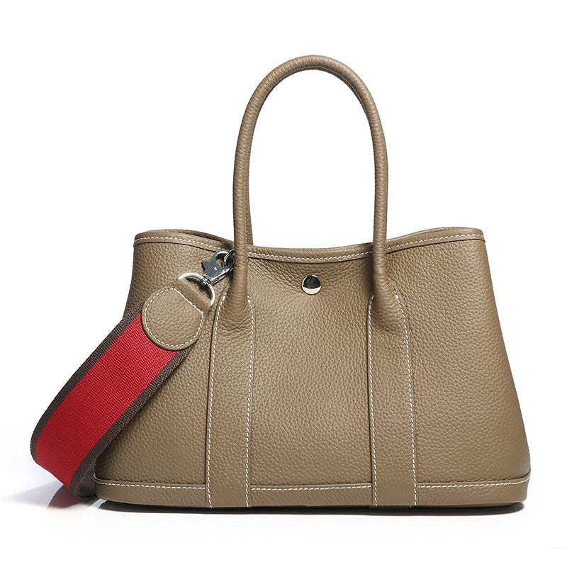 Women's Garden Layer Cowhide Lychee Pattern Wide Handbags