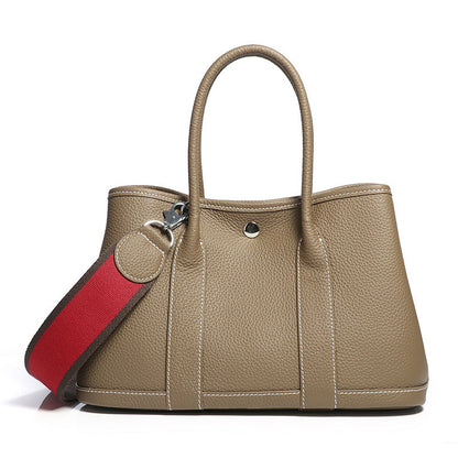 Women's Garden Layer Cowhide Lychee Pattern Wide Handbags