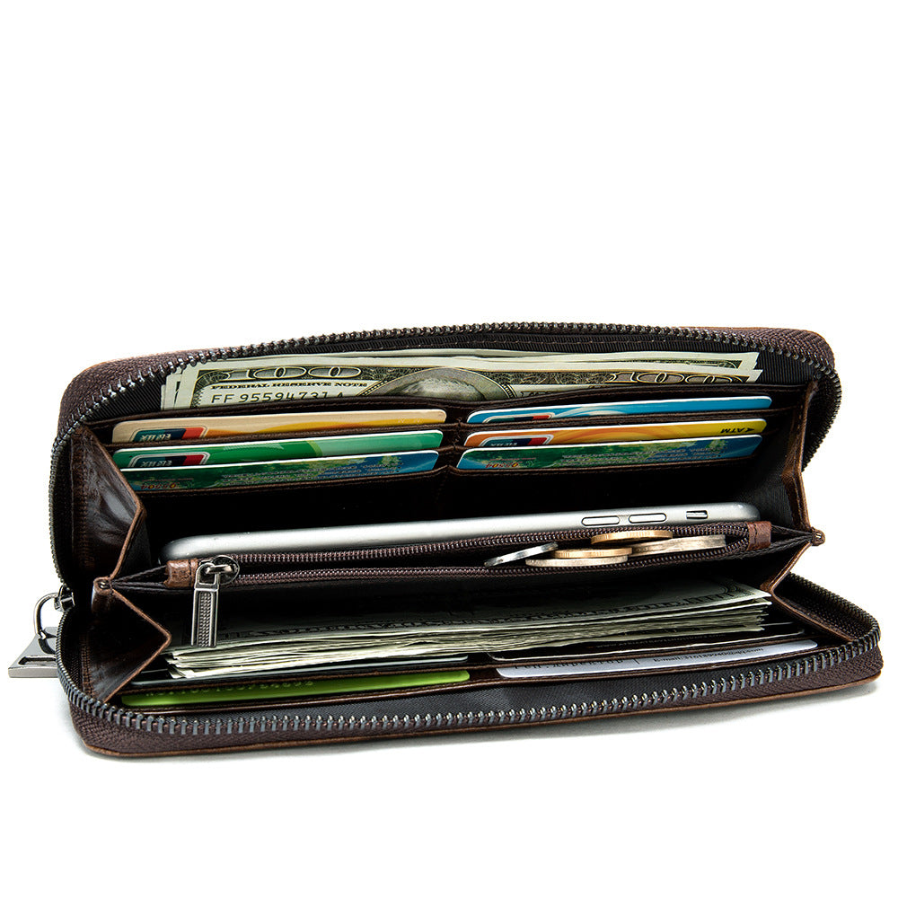 Men's Crocodile Pattern Cowhide Long Swiping Clutch Men's Wallets