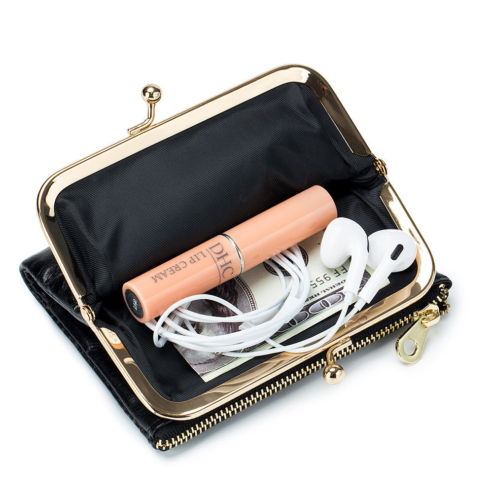 Women's Leather Retro Short Multifunctional Clip Simple Ladies Wallets